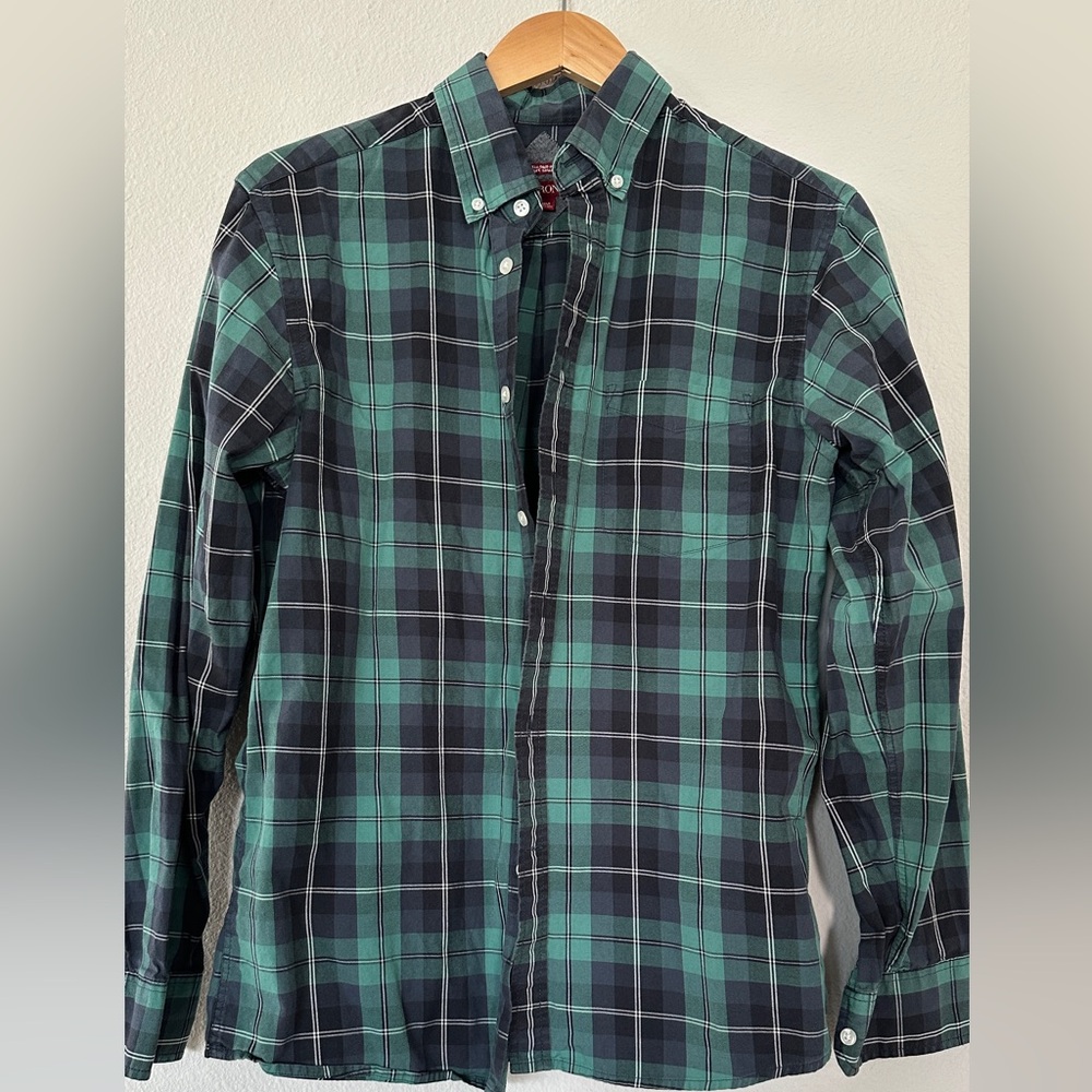 Merona Men's Green and Navy Plaid Button Down Shirt